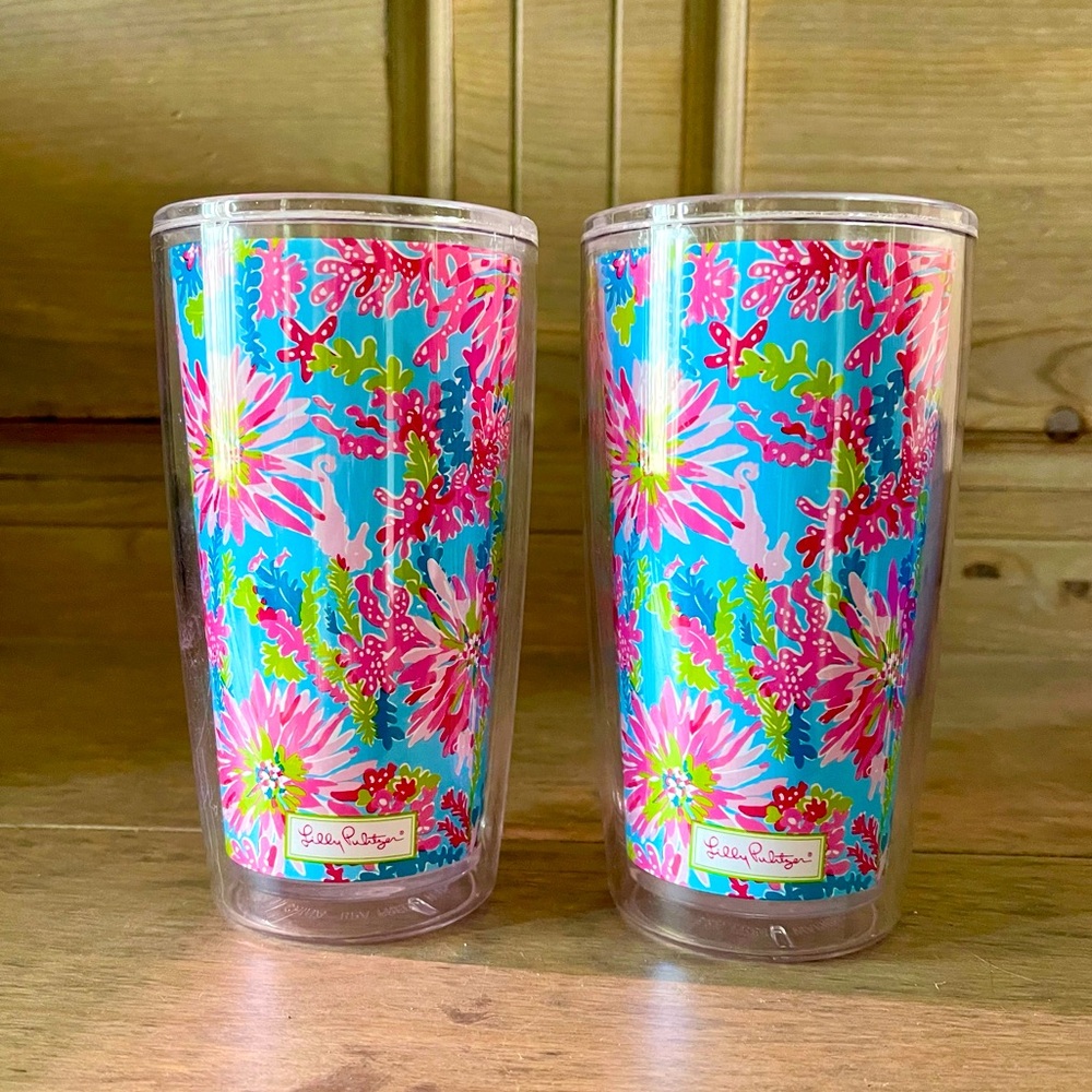 Set of 2 - Lilly Pulitzer Insulated Plastic Tumbler 16oz Trippin and Sippin Cup
